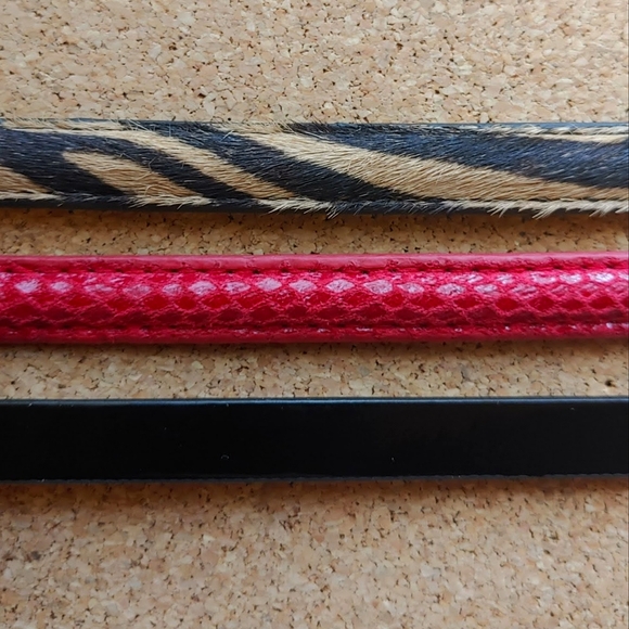 White House Black Market 3 Thin Textured Waist Belts Bows Black Red Animal Print - Picture 8 of 16